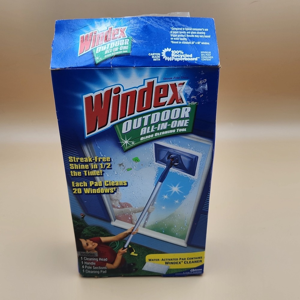 Windex Outdoor All in One Starter Kit Glass Cleaning Tool Head Handle Pole Pad